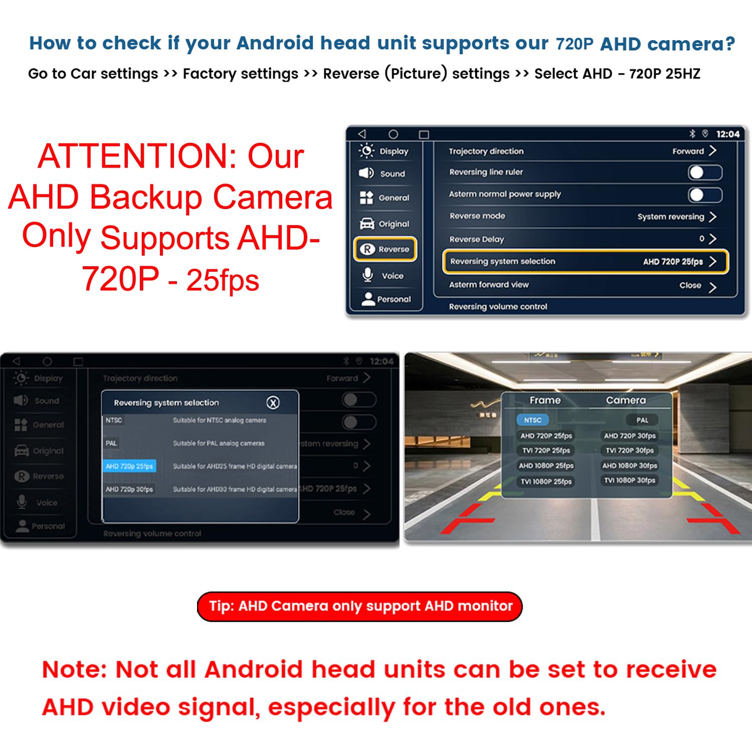 Car AHD Moving Path Guide Line with 170°Perfect View Angle Design Waterproof Parking Reverse Moving Path Guide Camera only for Car Android Monitors.