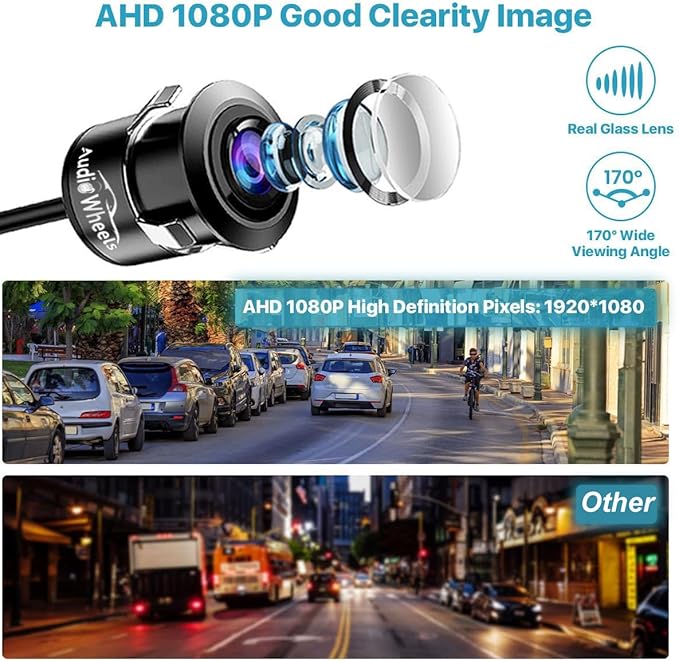 Fisheye Lens AHD 1080P Car Reverse Camera | Backup Camera - 170° Wide Angle, Night Vision, Water-Resistant - Compatible with Car Android Monitors and AHD/CVBS Switcher Camera