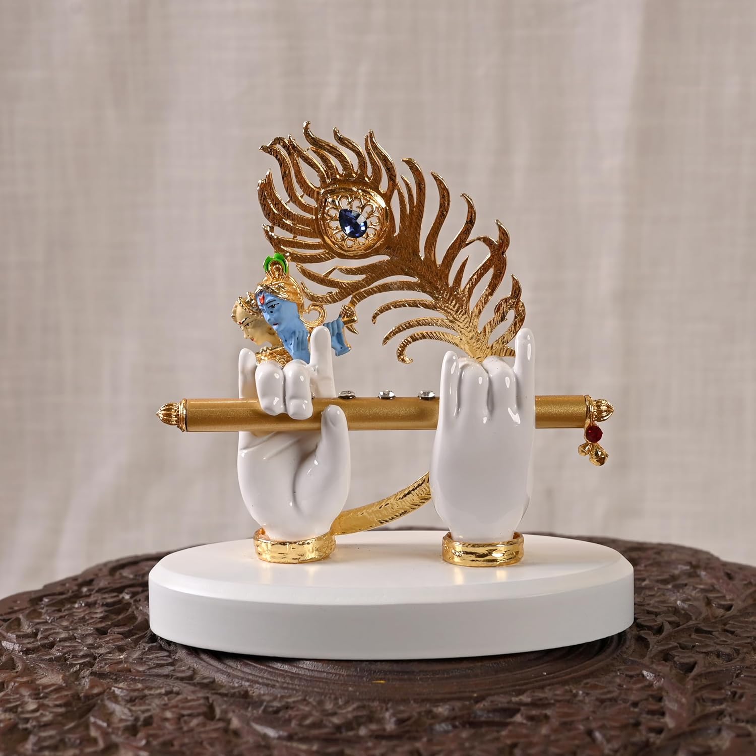 Decorative Lord Krishna's hands with Flute and Peacock Feather Statue/Showpiece.